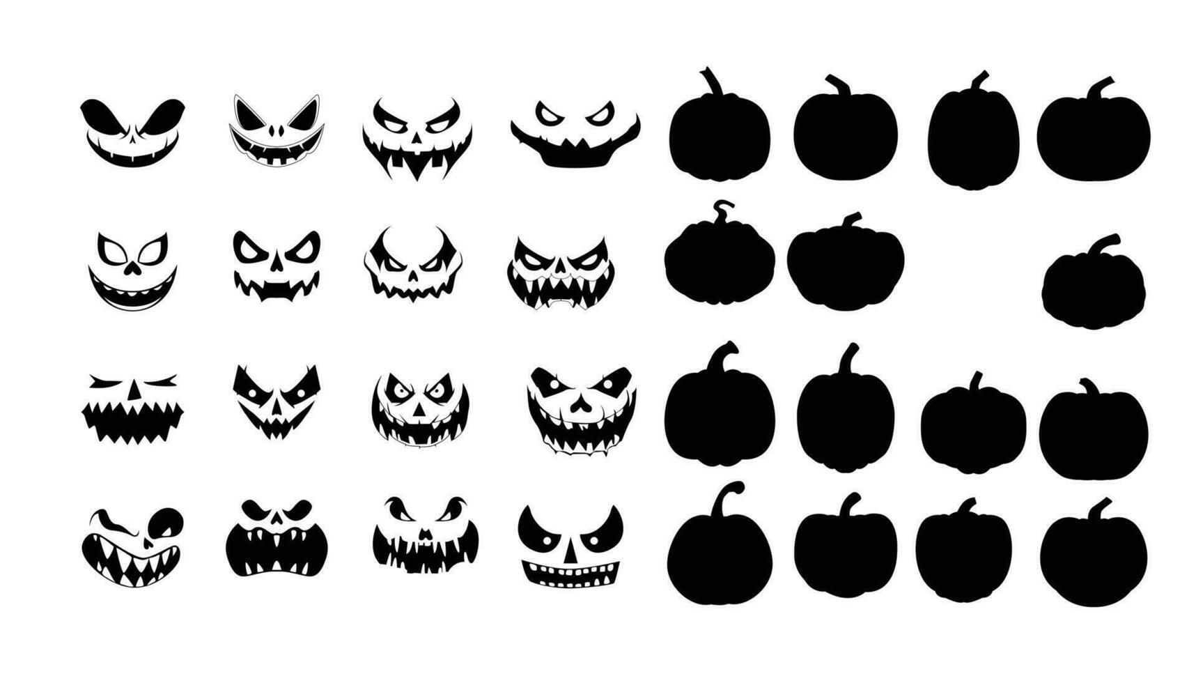 et of different pumpkin face emotion silhouette . vector