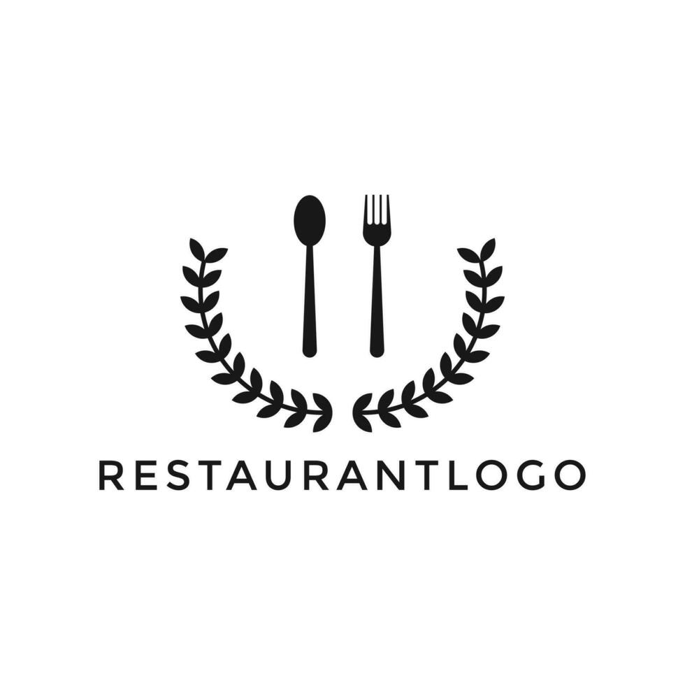 cuchara y tenedor concepto con arrozal logo para restaurante vector
