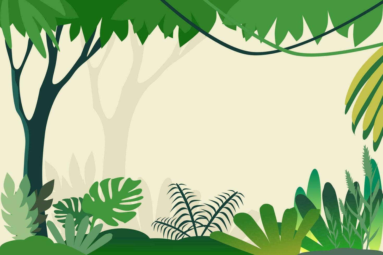 Forest and jungle landscape background. Cartoon illustration with flat design. vector