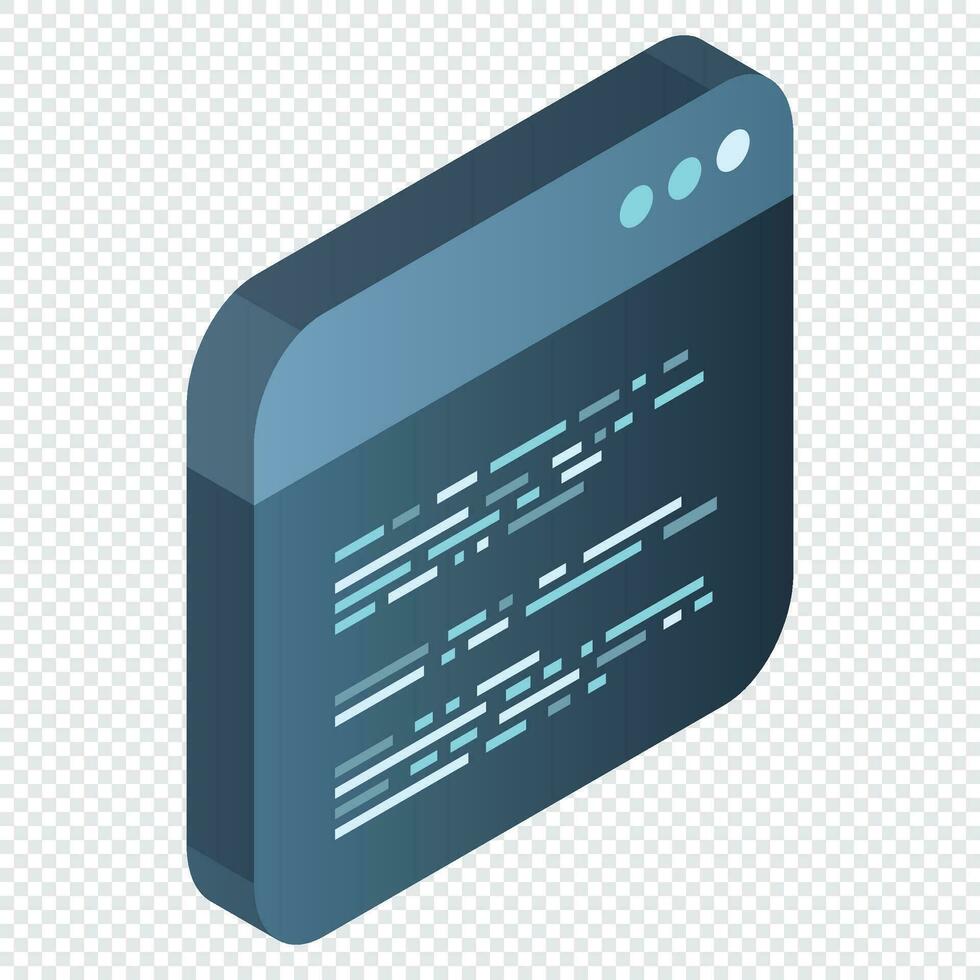 Source code isometric. Abstract programming language and program code on a screen. Vector illustration