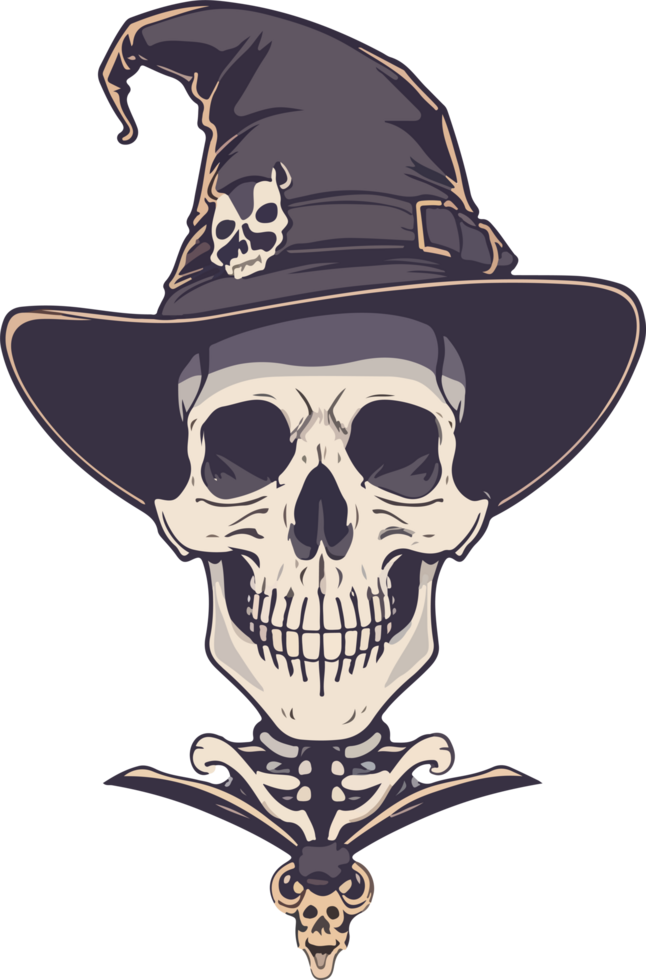 Skull with Witch Hat Clip Art with AI Generative png