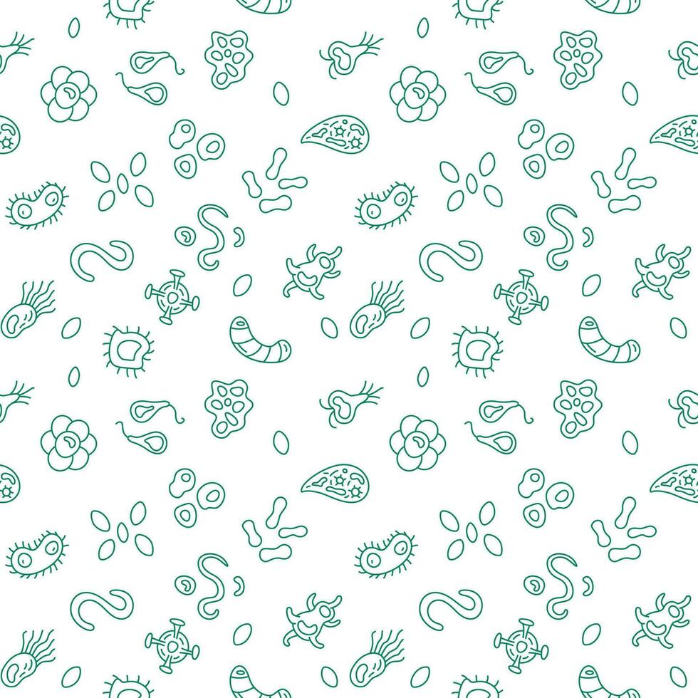 Microorganisms vector concept green line seamless pattern