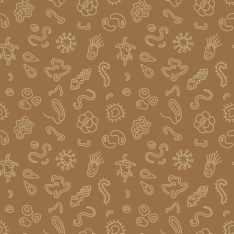Microorganisms vector Microbiology concept line brown seamless pattern