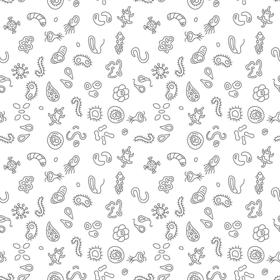 Microbes vector Bioengineering concept outline seamless pattern