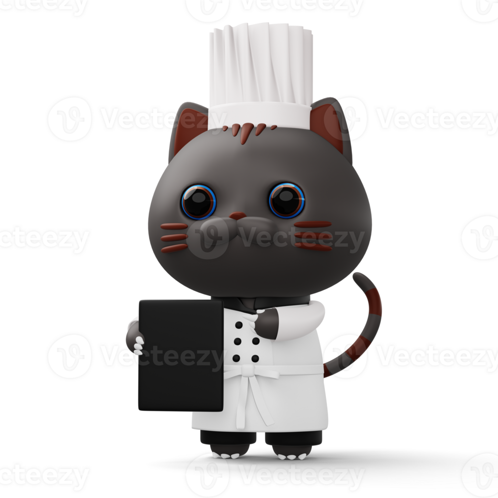 Cute cat chef wearing chef uniform, animal food, 3d rendering png