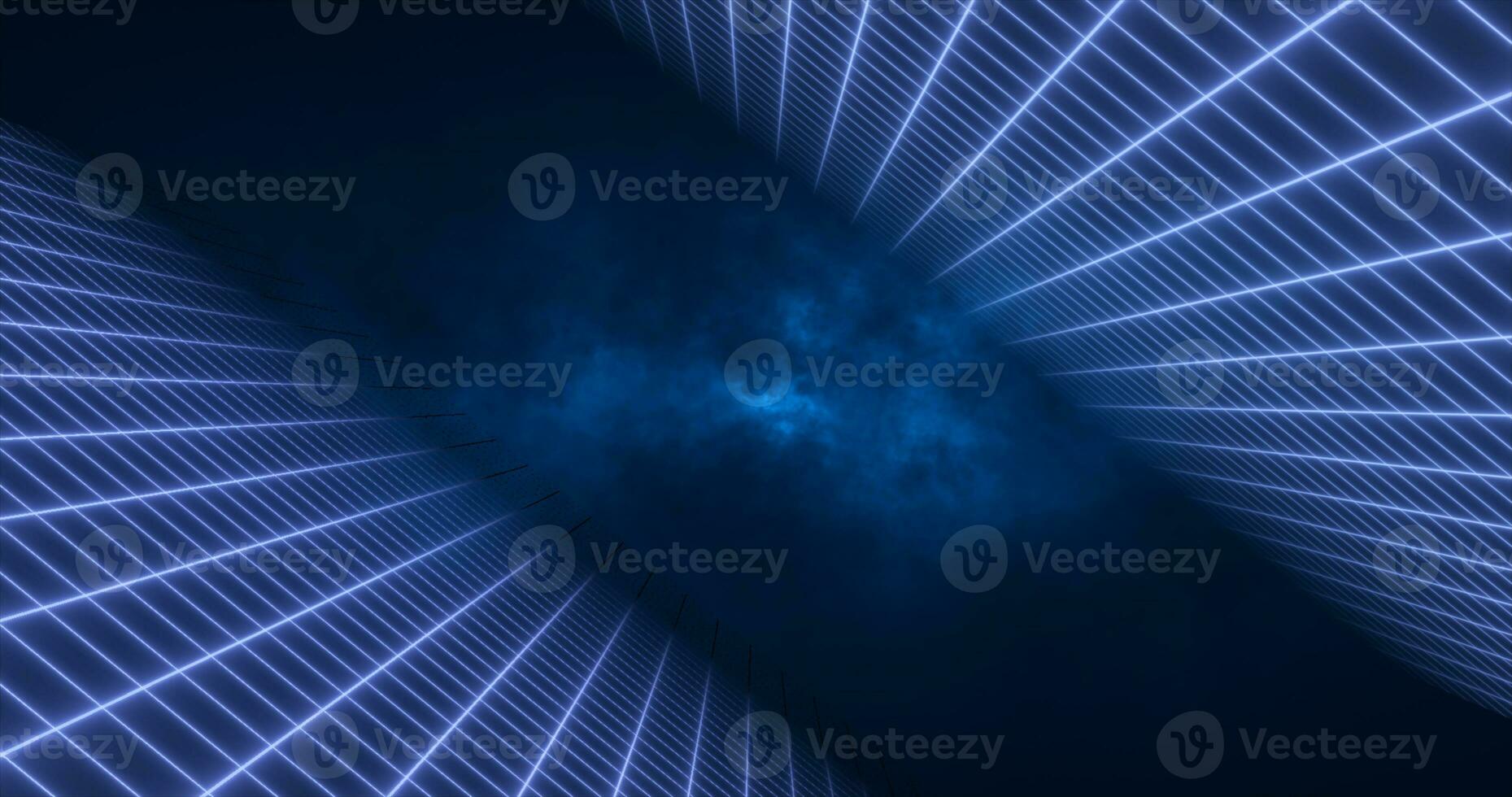 Abstract blue energy grid swirling tunnel of lines in the top and bottom of the screen magical bright glowing futuristic hi-tech background photo