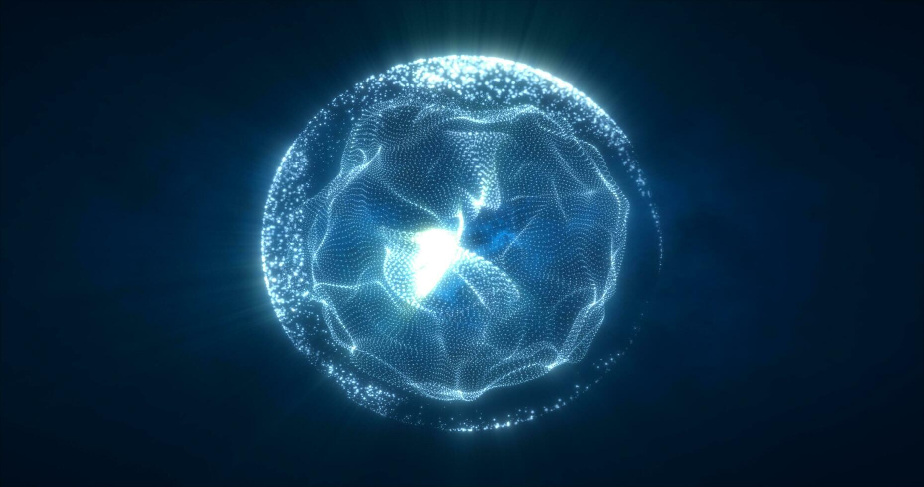 Abstract blue energy sphere from particles and waves of magical glowing on a dark background photo