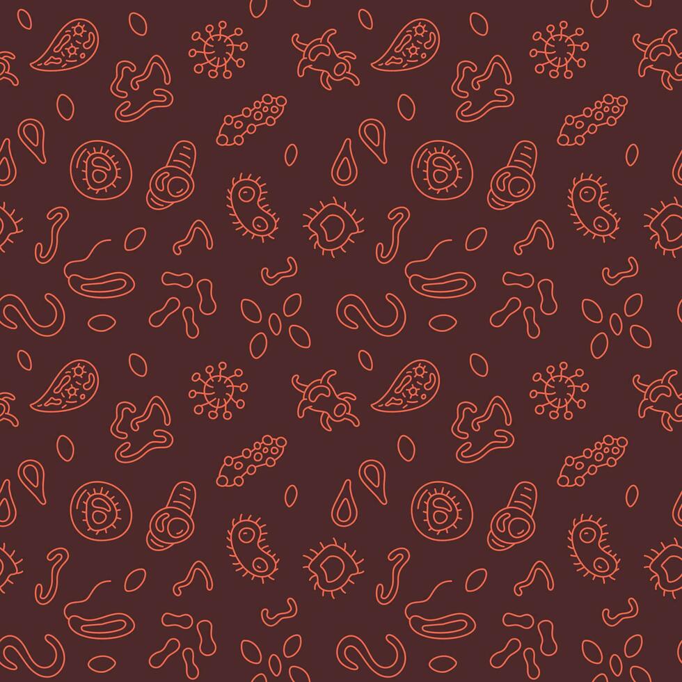 Biology Microbes vector Bioengineering concept red outline seamless pattern