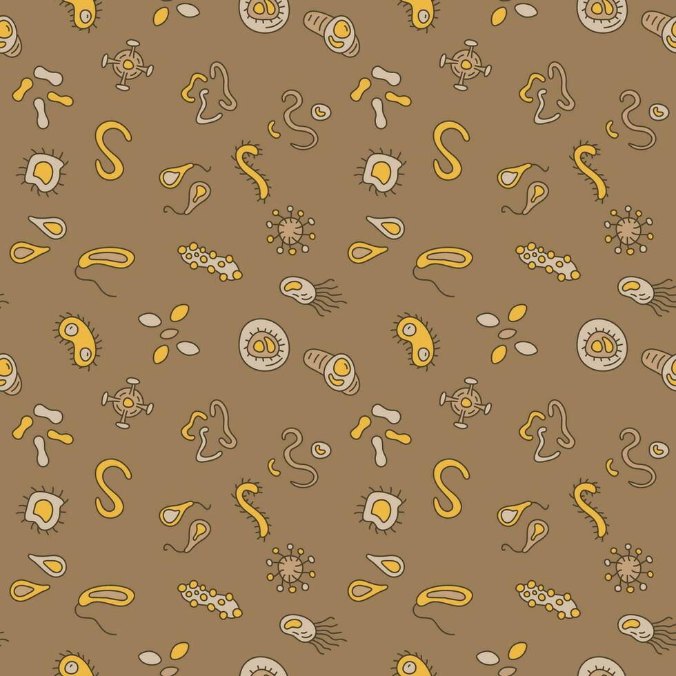 Bacterium and Viruses vector Bio Engineering concept brown seamless pattern