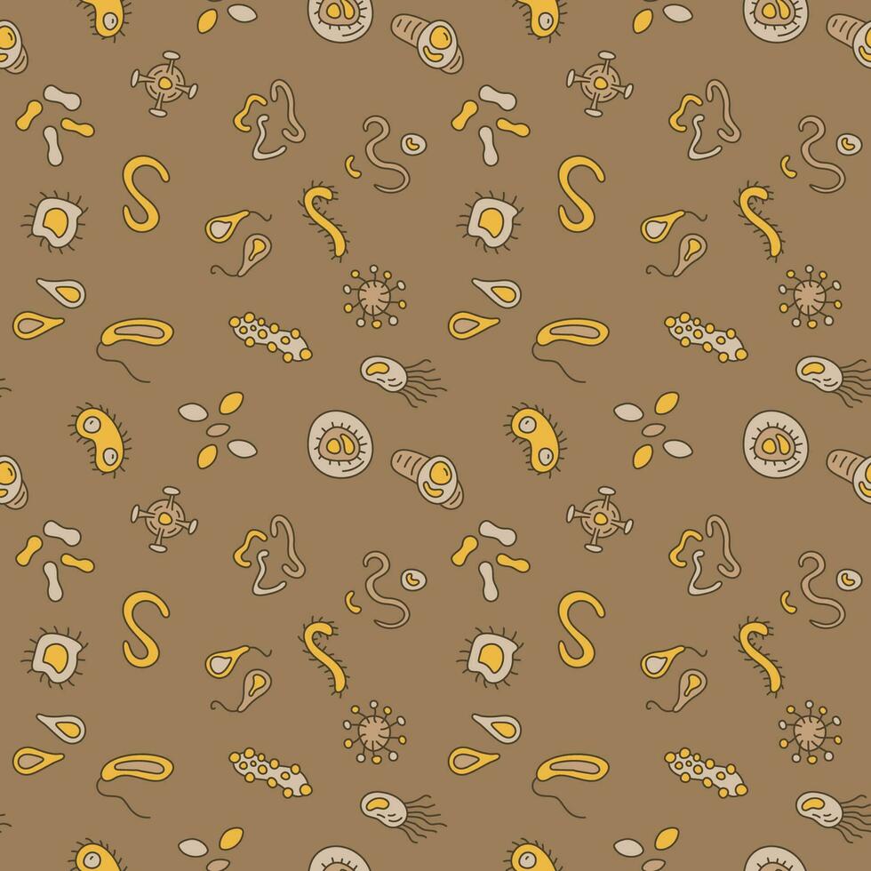 Bacterium and Viruses vector Bio Engineering concept brown seamless pattern