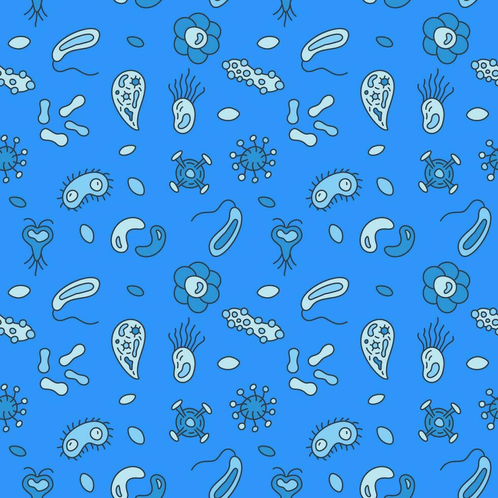 Microorganisms Bio Engineering vector blue seamless pattern