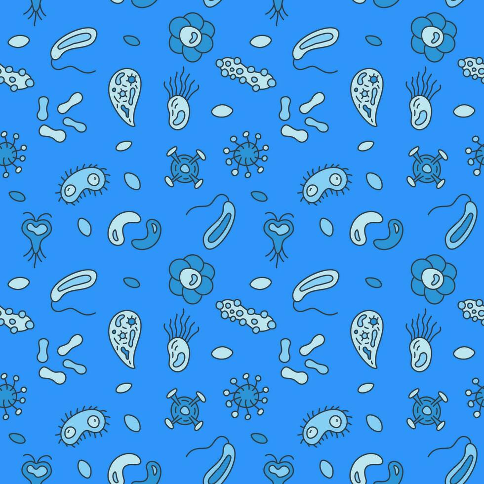 Microorganisms Bio Engineering vector blue seamless pattern