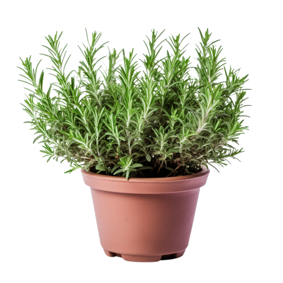 AI Generative rosemary plants, purple flowers in pots, transparent