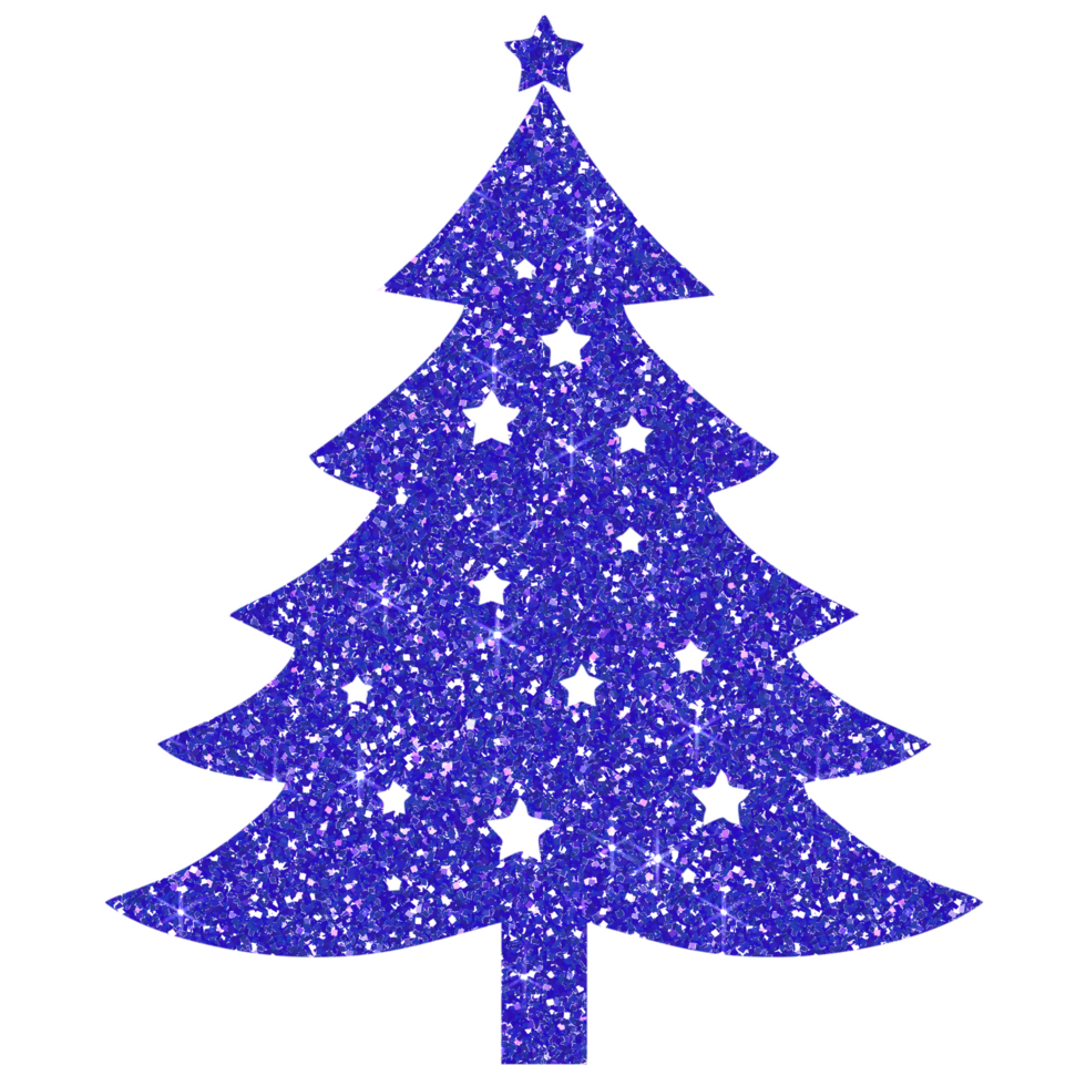 Dark blue christmas tree glitter on transparent background. Christmas icon. png