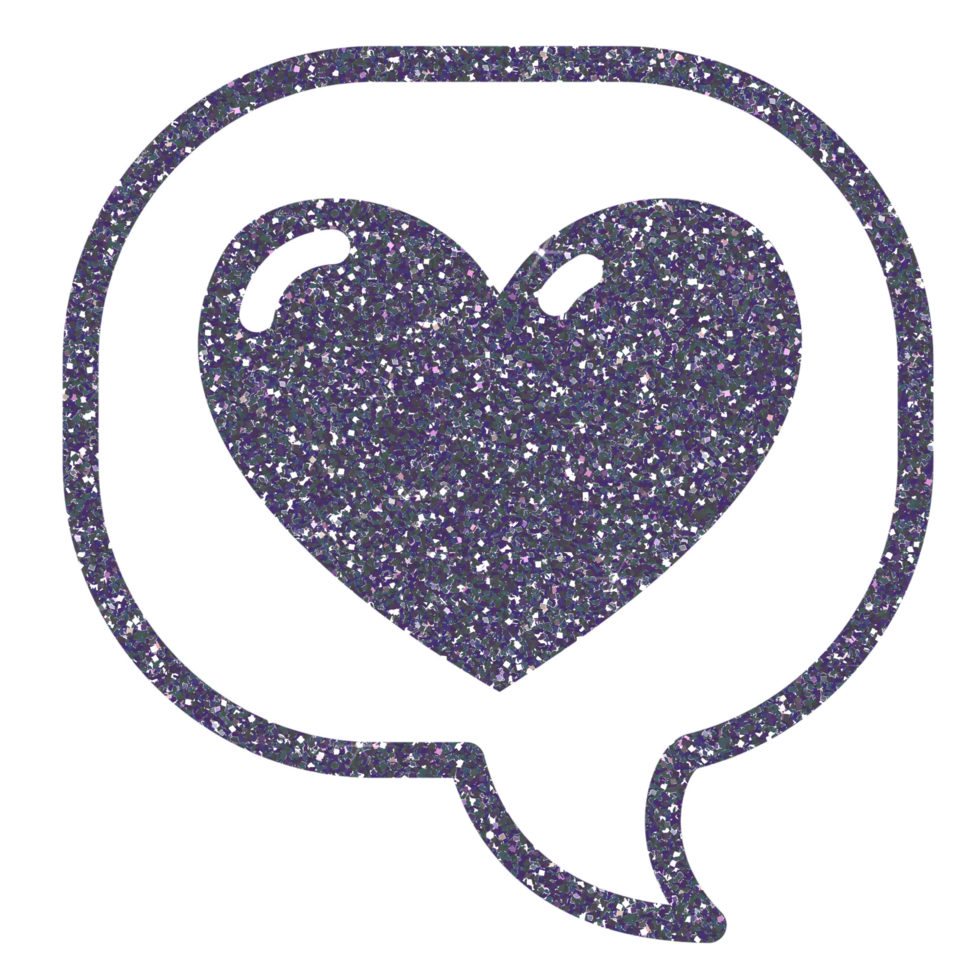 Gray Glitter Heart in speech bubble on transparent background. Message bubble with heart. Design for decorating,background, wallpaper, illustration. png