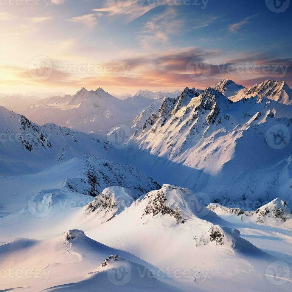 intacto Nevado montaña paisaje debajo el suave resplandor de un ajuste Dom ai generativo foto