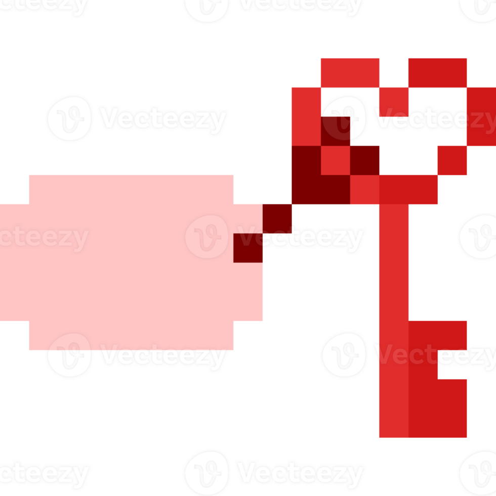 Pixel art heart key icon with blank tag png