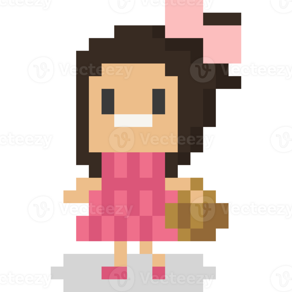 Pixel art little girl with basket png
