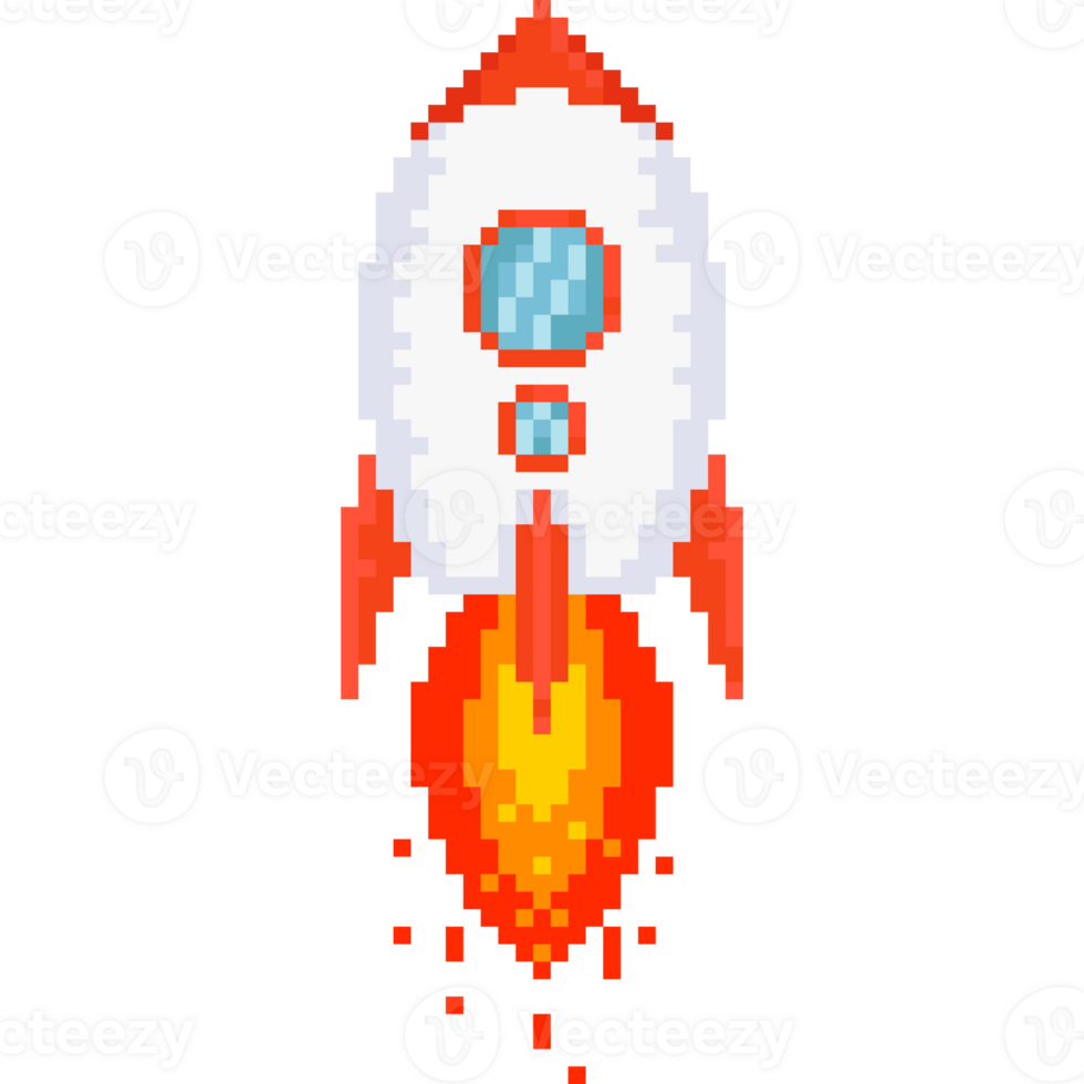 Pixel art launching rocket png