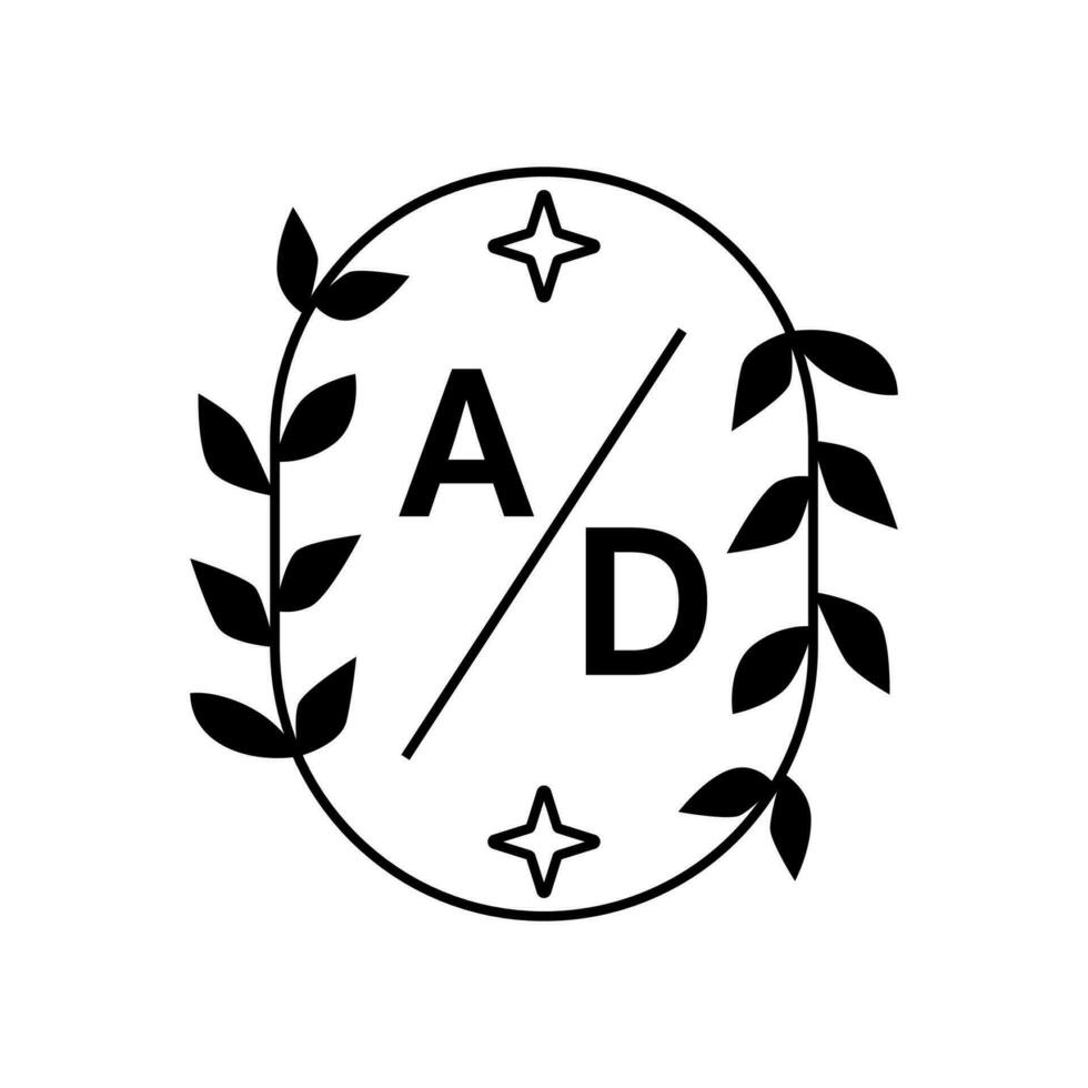 monogram logo, initial with leaf frame vector
