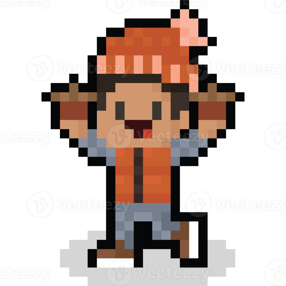 Pixel art boy character in winter cloth png
