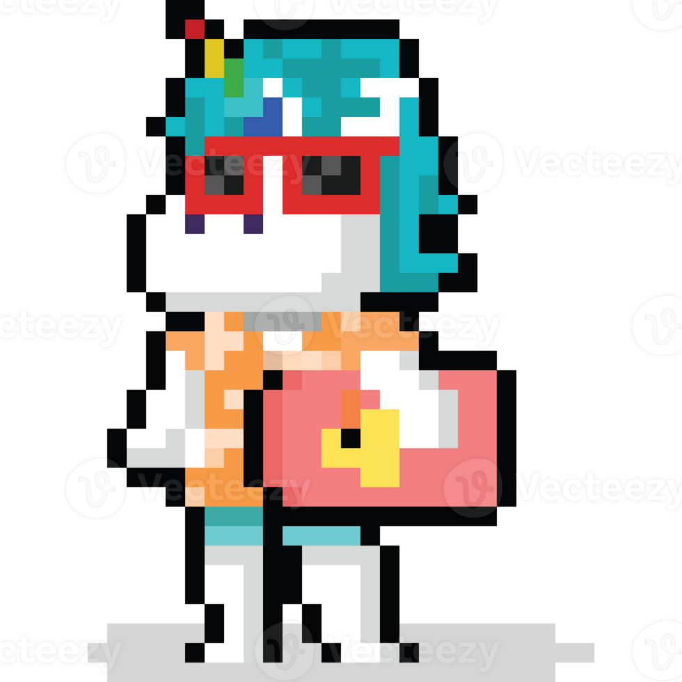 Pixel art cartoon unicorn with summer item png