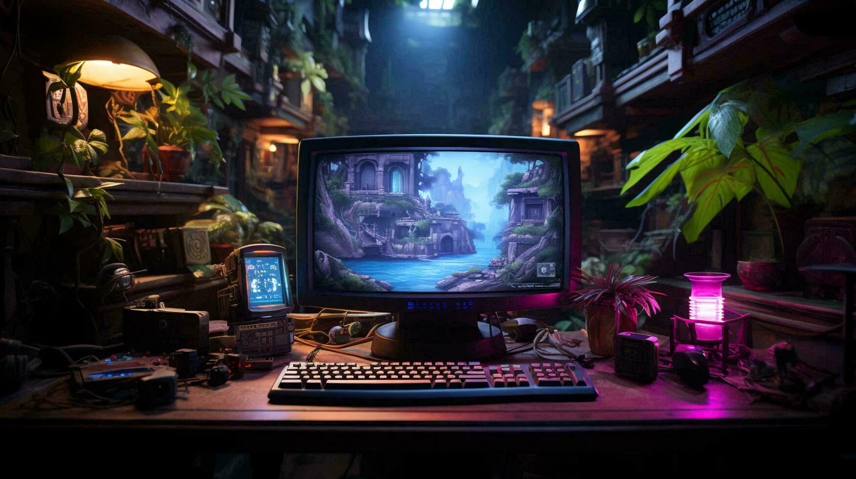 Concept of old stylish vintage retro gaming poster from 80s 90s