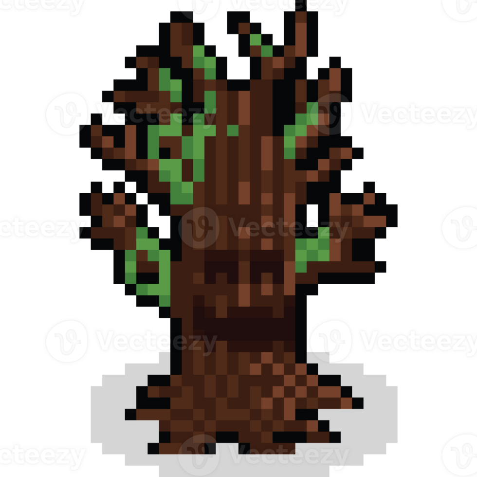 Pixel art cartoon ghost tree character png