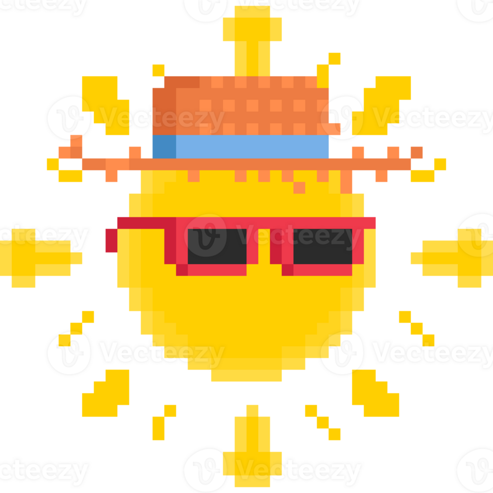 Pixel art sun character wearing sunglasses png