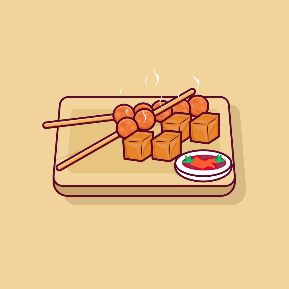 Detailed meatball meatball with sauce on wooden plate illustration for asian food icon, illustration of asian food icon vector