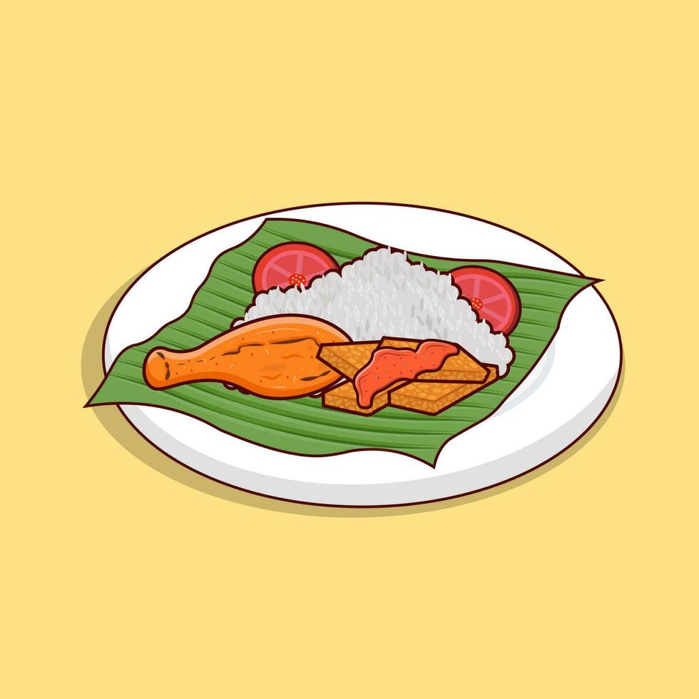 detallado nasi lemak o blanco arroz con tofu y tempe ilustración para comida icono, ilustración de asiático comida icono vector