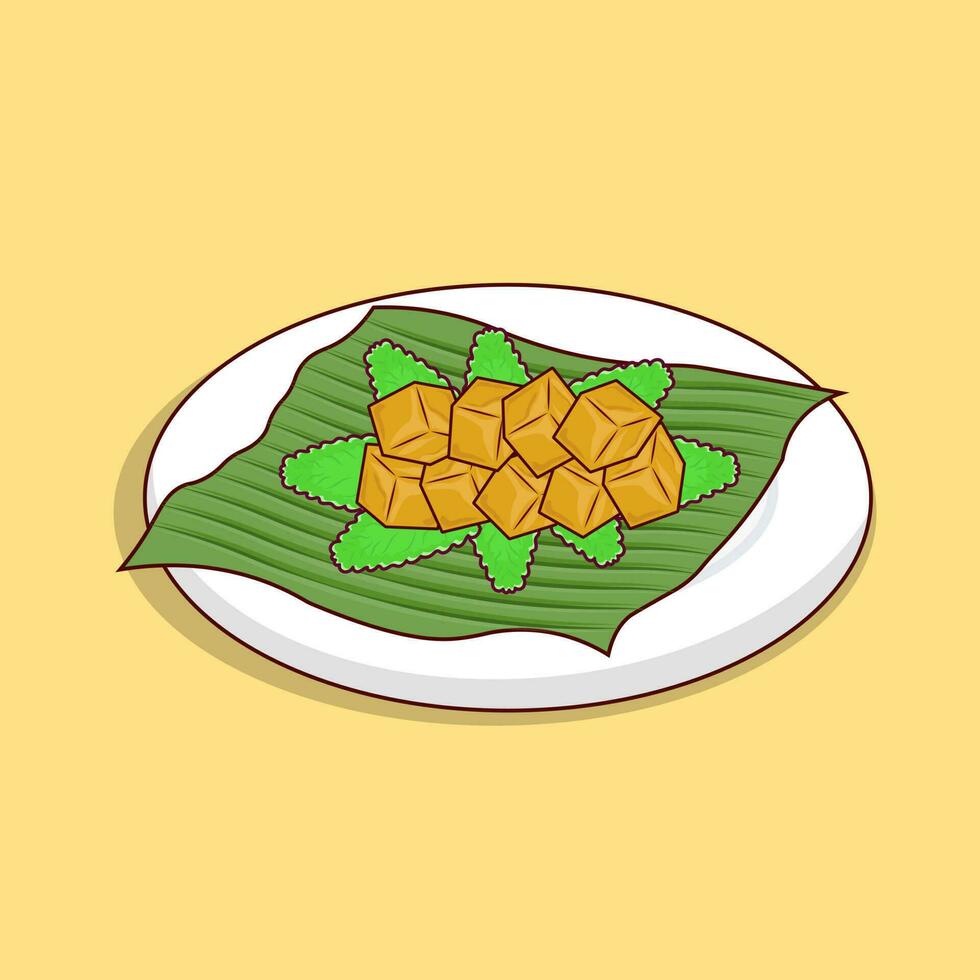 Detailed tofu with lettuce on leaf on white plate illustration for food icon vector