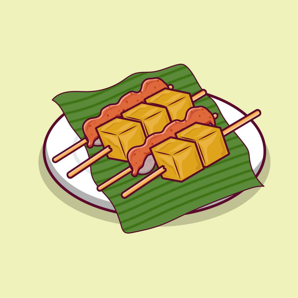 detallado de tofu y albóndiga con salsa en verde hoja con blanco plato ilustración vector