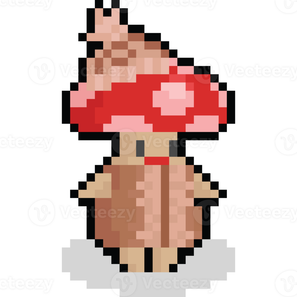 Pixel art cute autumn cartoon mushroom character png