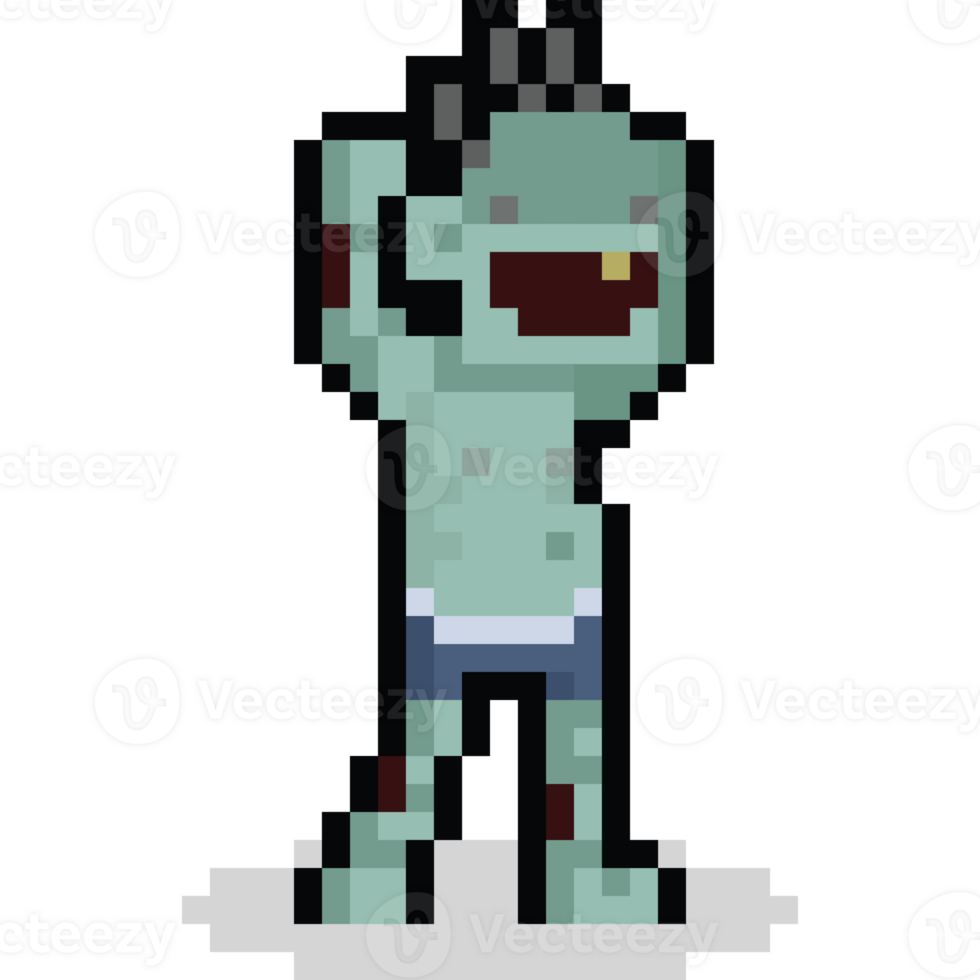 Pixel art happy zombie character png