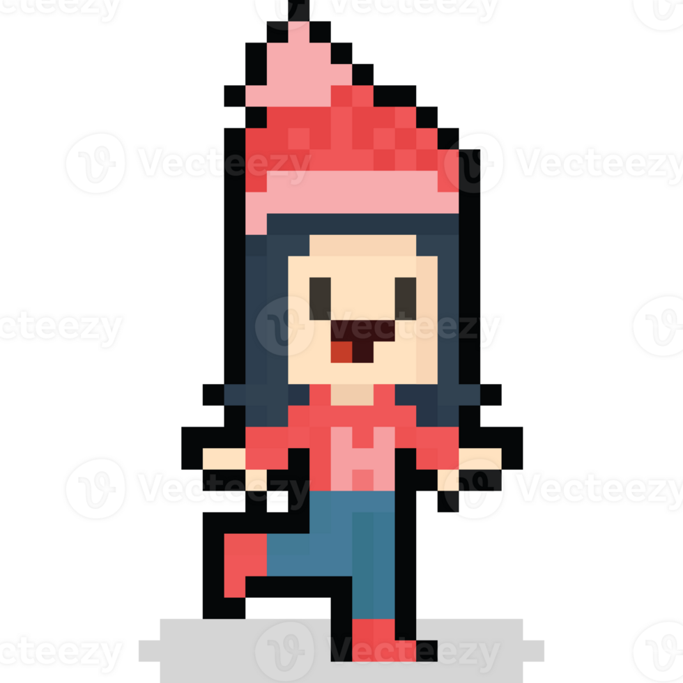 Pixel art little girl in winter cloth png