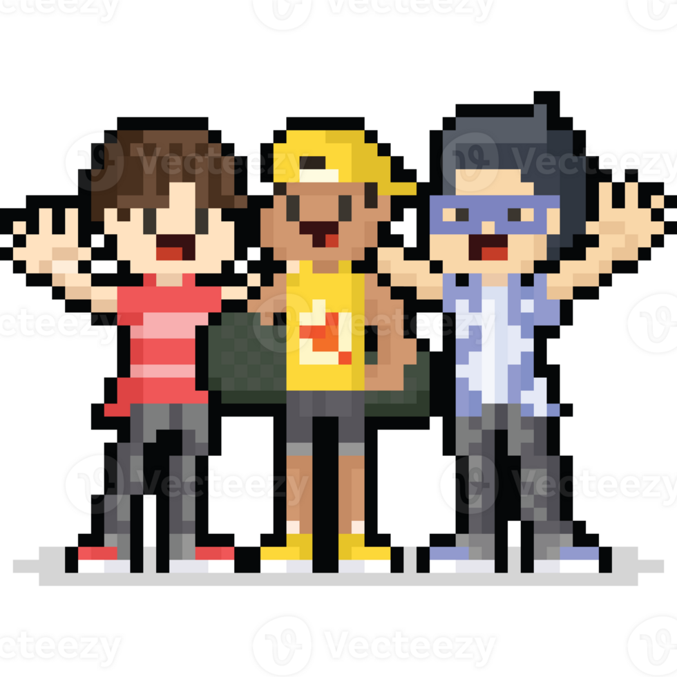 Pixel art happy boy group character png