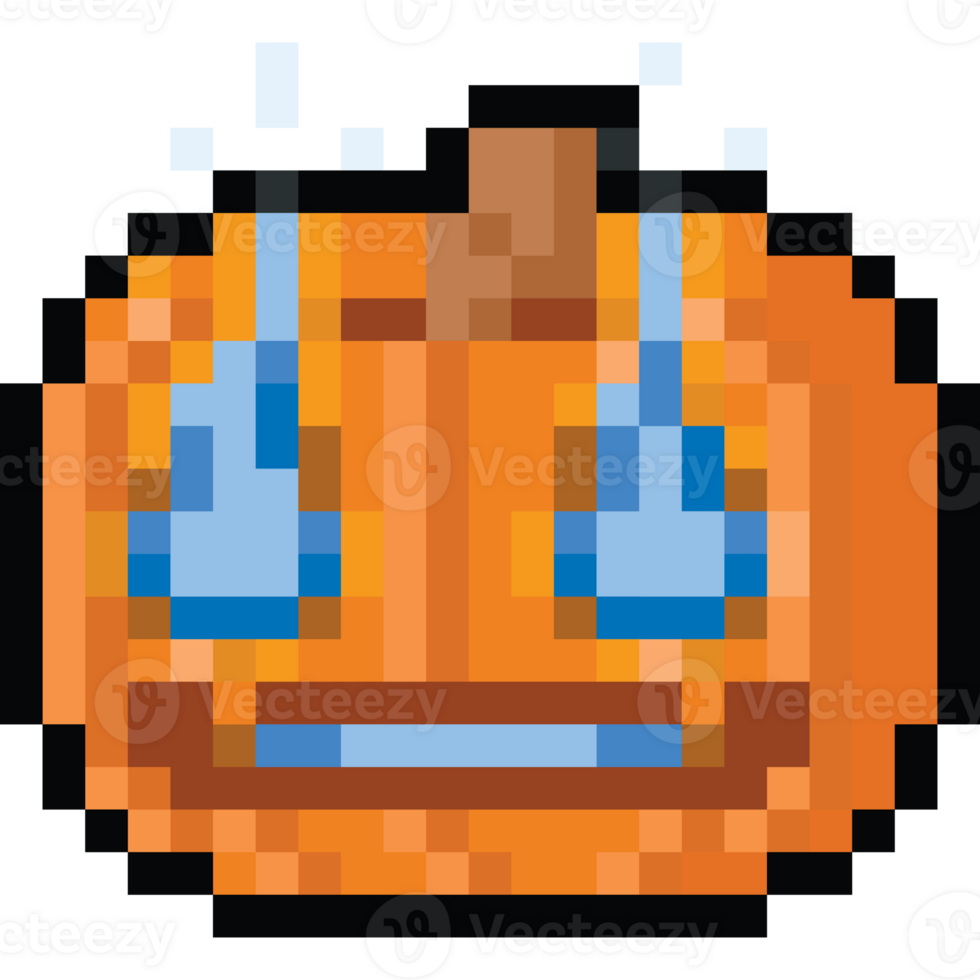 Pixel art blue fire eyes pumpkin head png