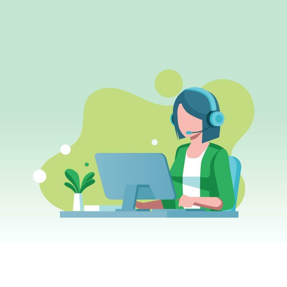 Woman work an IT Support, Online Help Desk, Call Center and Customer Services Digital Stock Illustrations vector