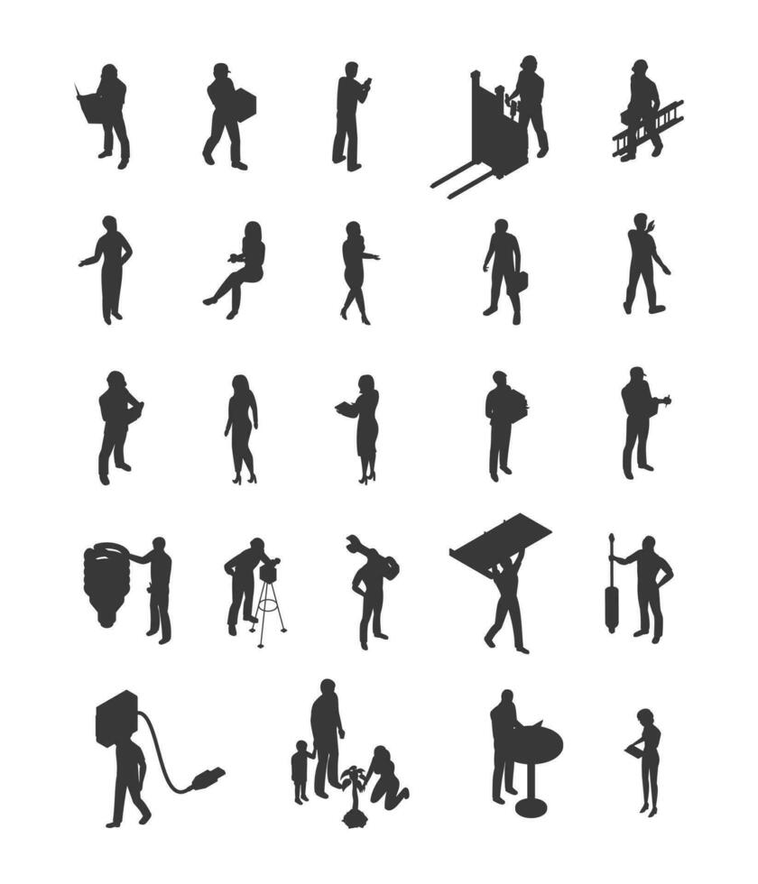 Various people doing different type of work Silhouette vector set collection