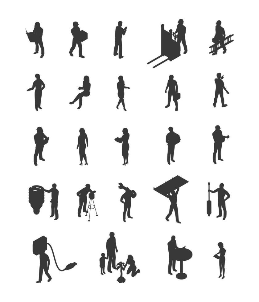 Various people doing different type of work Silhouette vector set collection