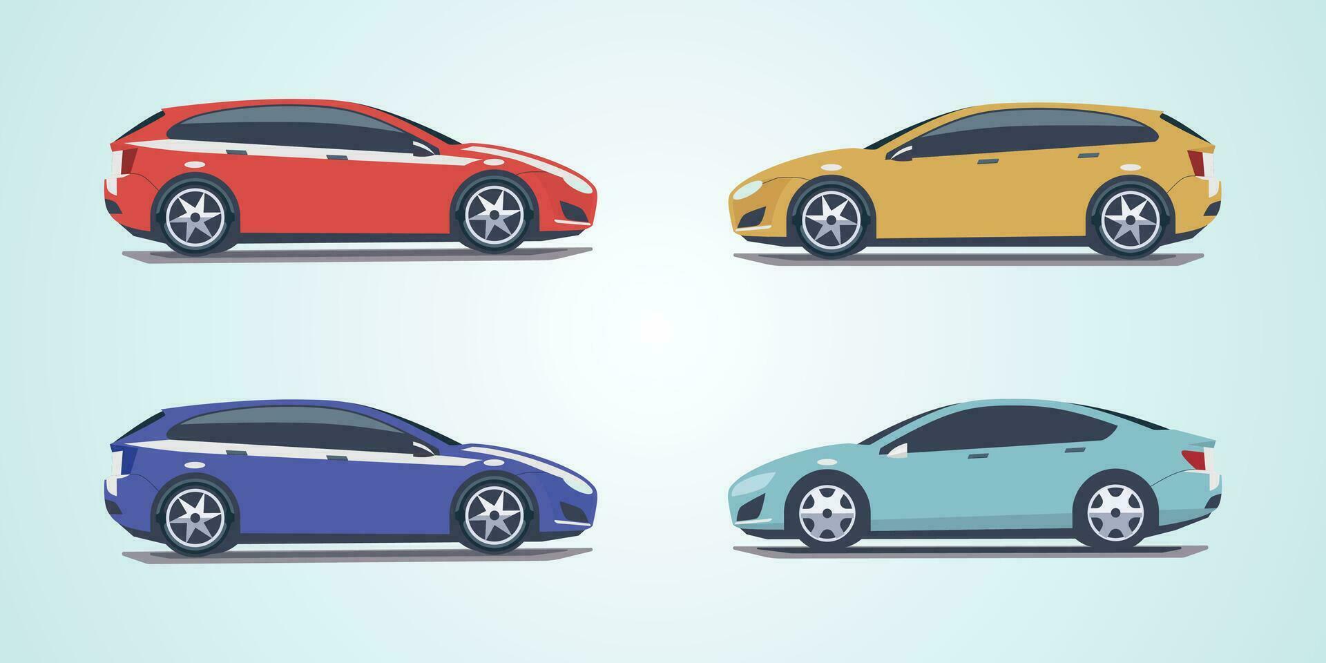 Modern Private Car and Electric Car Digital Vector Stock Illustrations