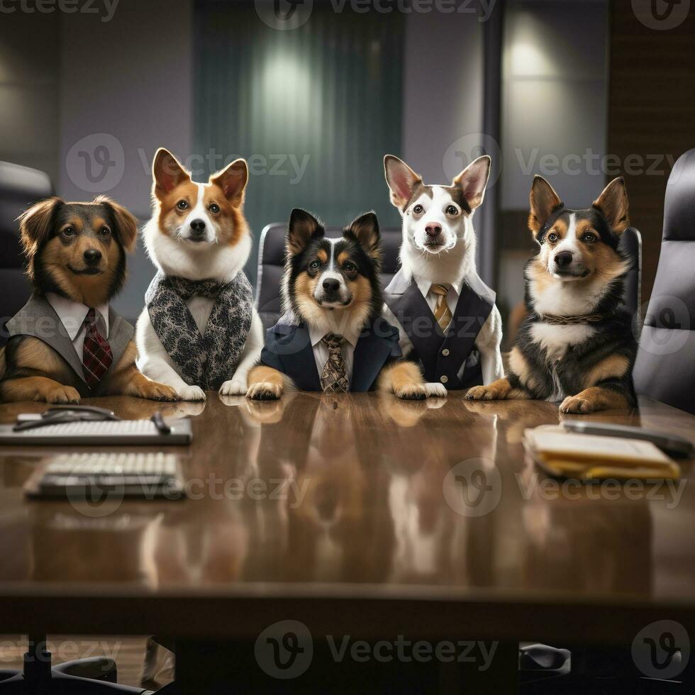 Canine Corporate Coup - Comedic Dogs Commanding a Business Meet AI Generative photo