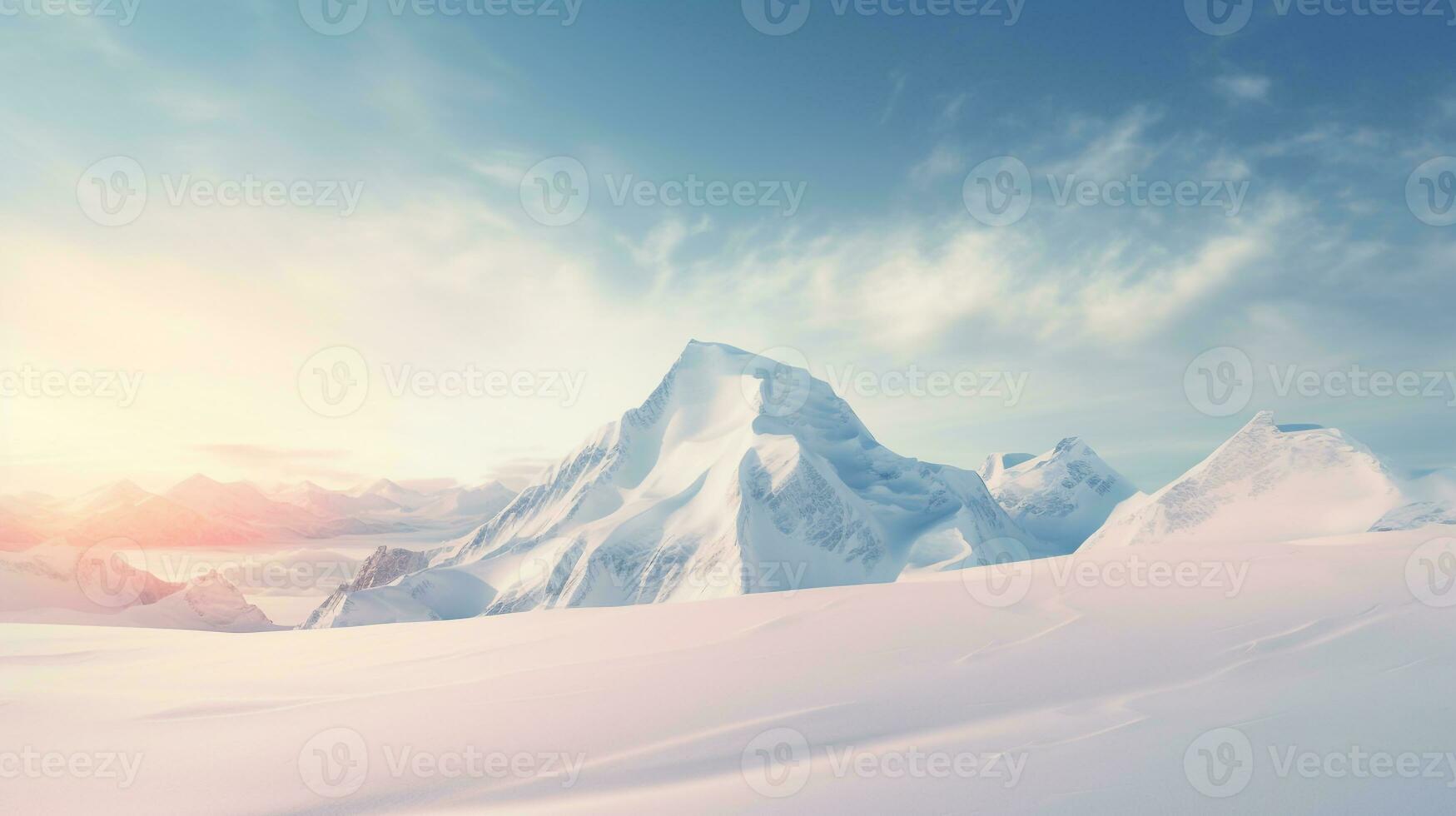 intacto Nevado montaña paisaje debajo el suave resplandor de un ajuste Dom ai generativo foto
