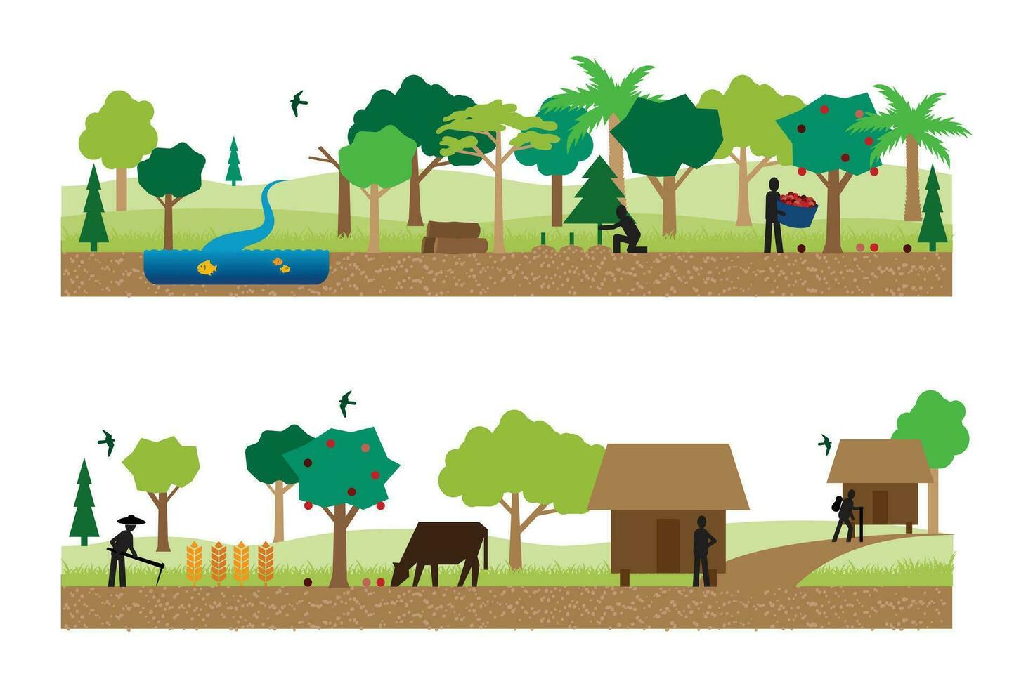 Agriculture and Farming Backgorund Artwork Digital Vector Stock Illustrations