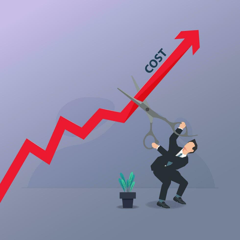 Businessman using scissor to cut the rising cost graph design vector illustration