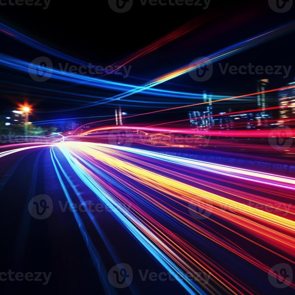 Dynamic Neon Light Trails Against a Dark Background, Perfect for Music Event Promotions photo