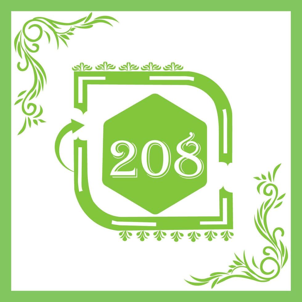 Organic Leaf Design with Number 208 vector