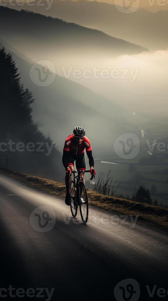 An Early Morning Ride - The Cyclist's Adventure Through a Mountain Pass photo