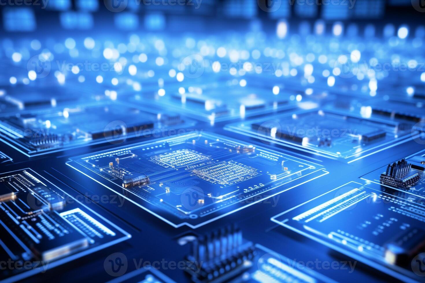 Clean-room environment in a microchip production under blue light photo